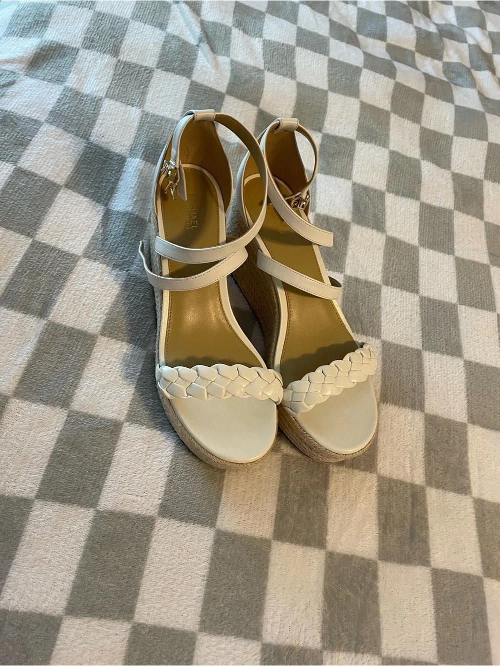 Michael Kors White Braided Espadrille Platform Wedge Sandals